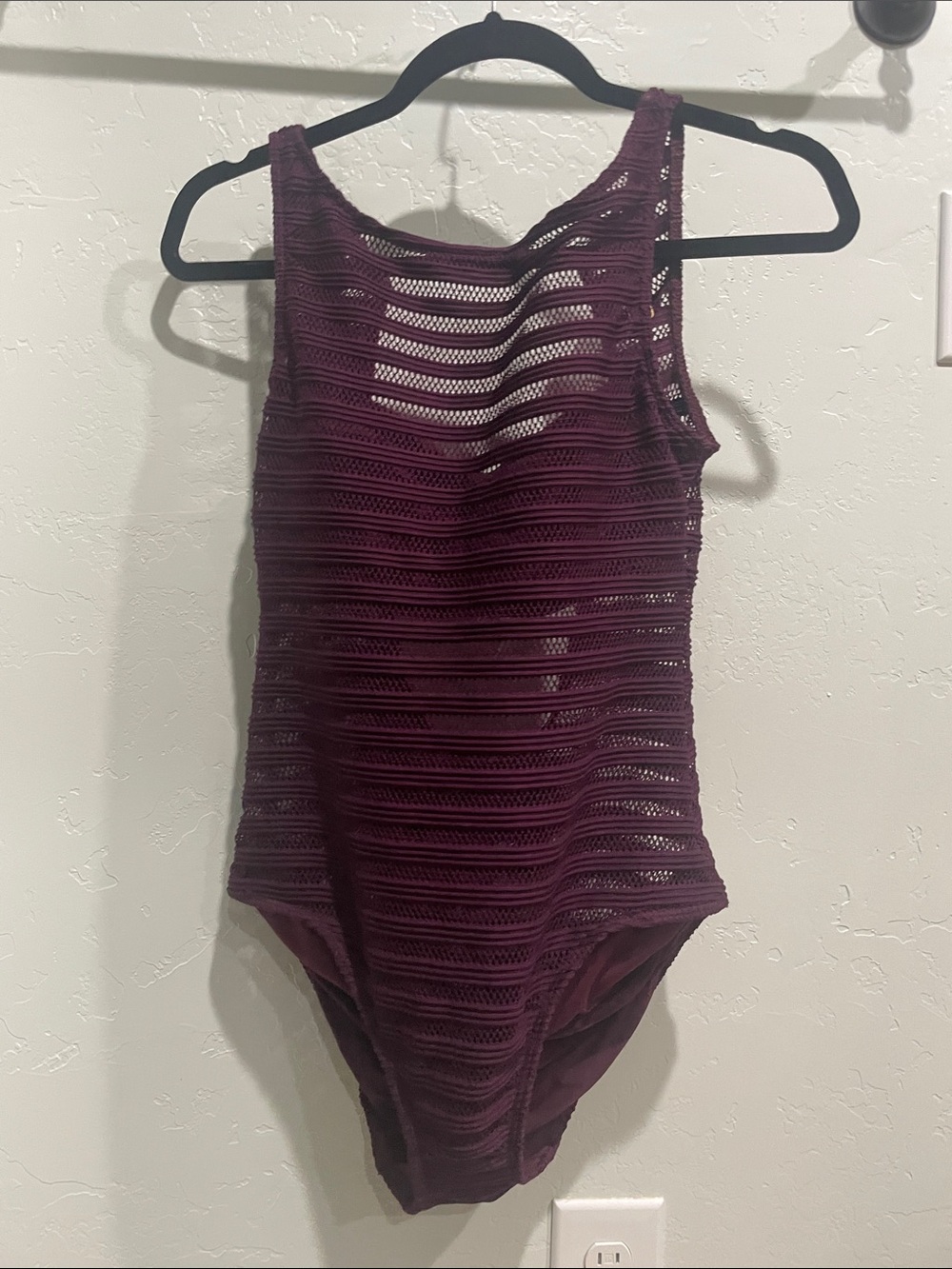 Crochet One-Piece Swimsuit woman size S Deep Plum